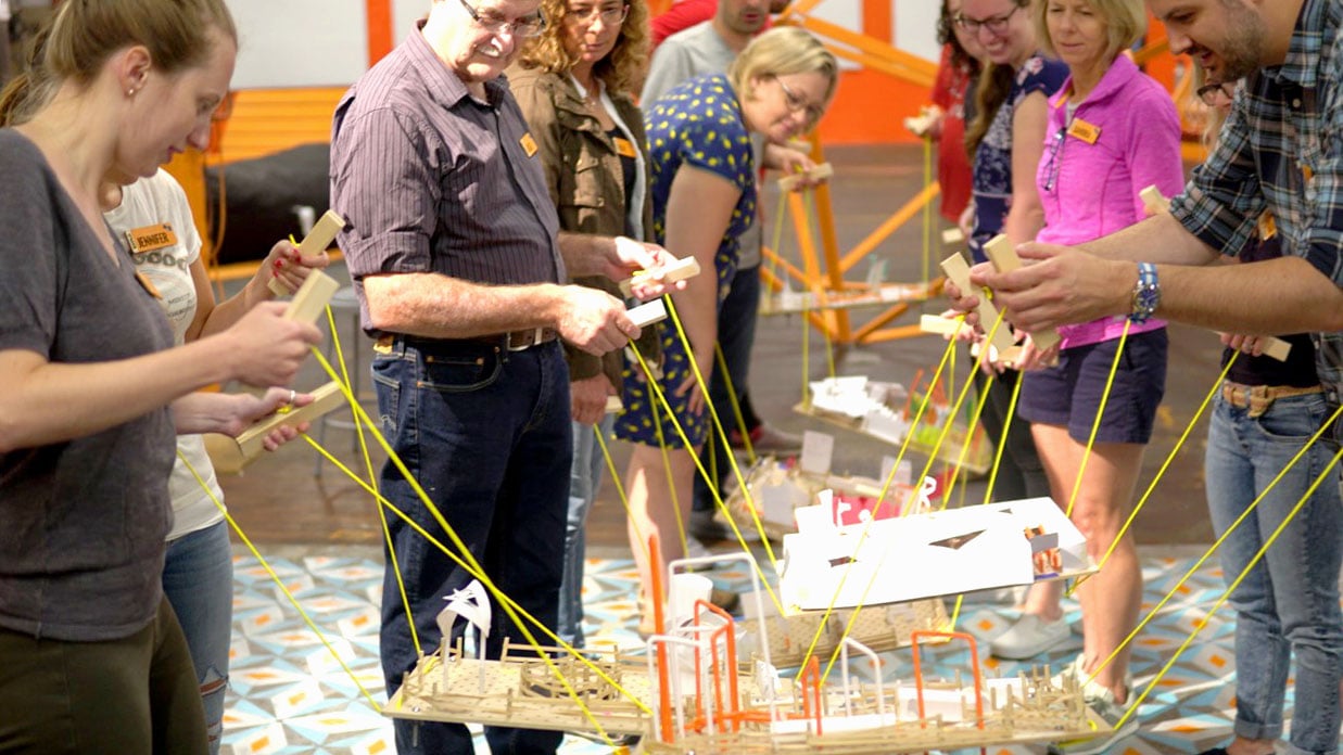 EXPLO's Critical Making Camp for Educators. Participants learn about the power of of presentation through their balanced Maze Makers projects.